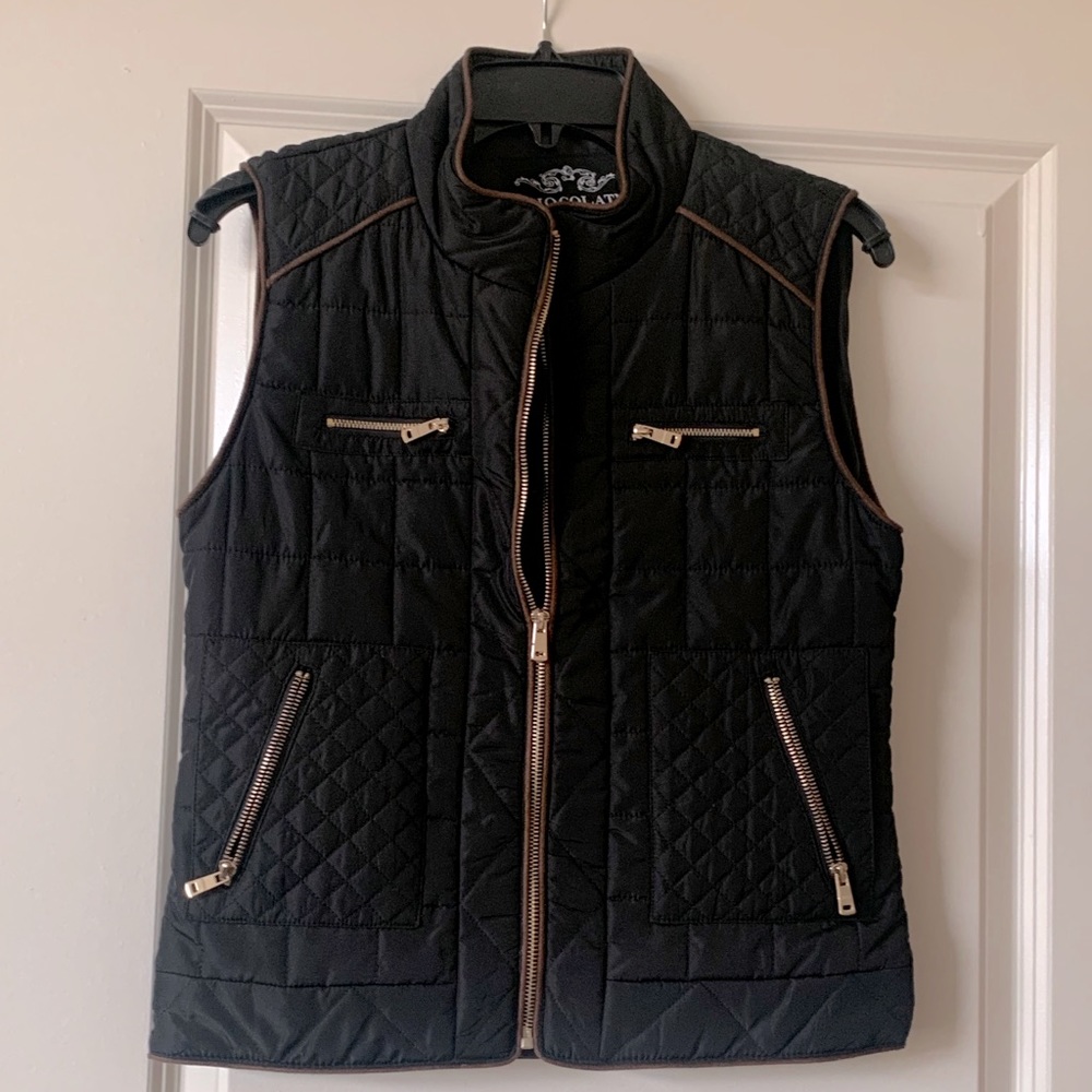 Black and Brown Quilted Puffer Vest